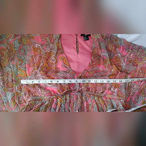H&M Pink Paisley Sleeveless Pleated Dress Size 10 - Picture 7 of 7
